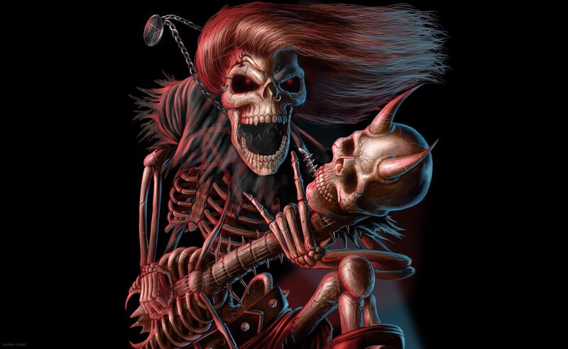 Skeleton Playing Guitar — Black, Dramatic, Digital Art