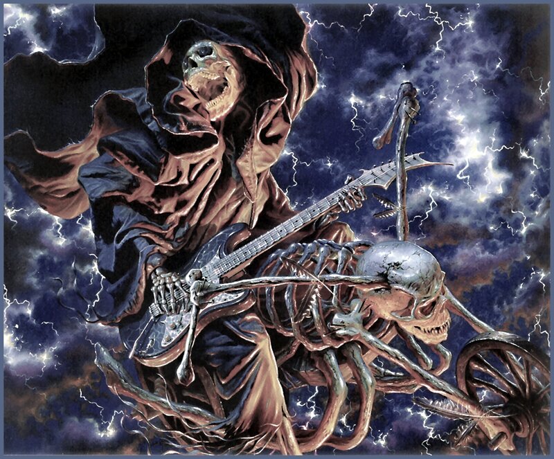 Skeleton Playing Guitar — Blue