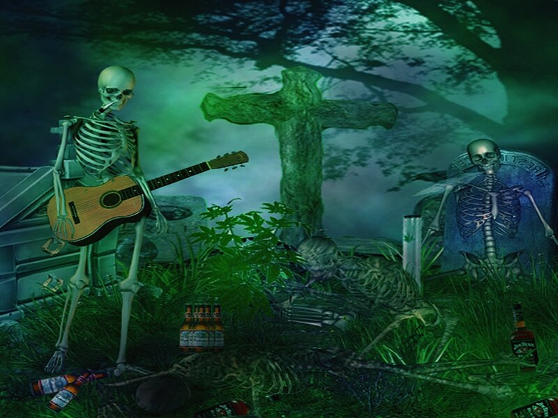 Skeleton Playing Guitar — Green