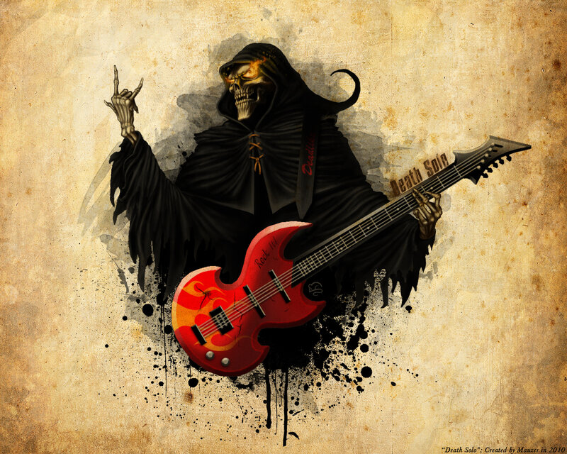 Skeleton Playing Guitar — Red, Dramatic