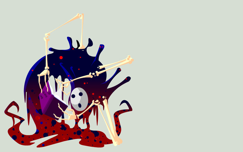skeleton reading in a monster