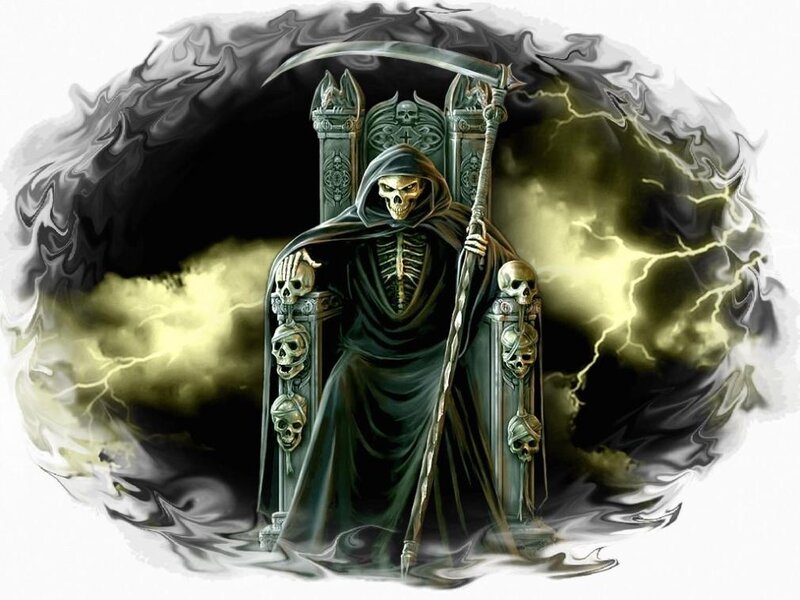 Skeleton Reaper on Throne — Black, Dramatic