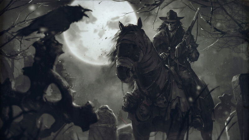 Skeleton Rider on Horse — Black, Dark