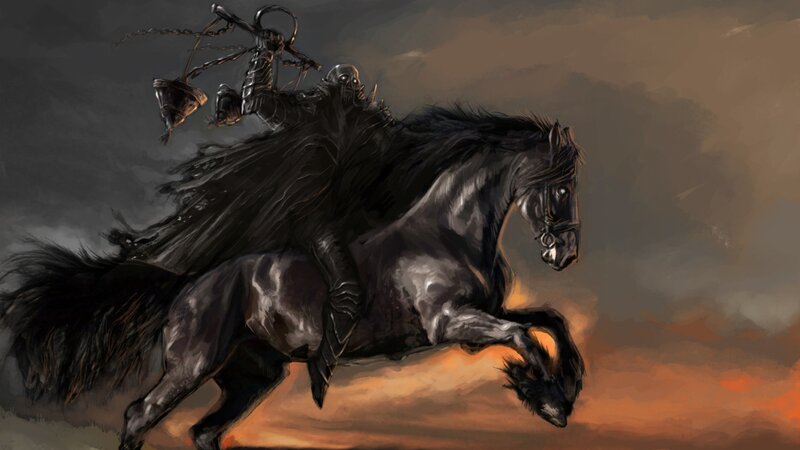 Skeleton Rider on Horse — Black, Dramatic
