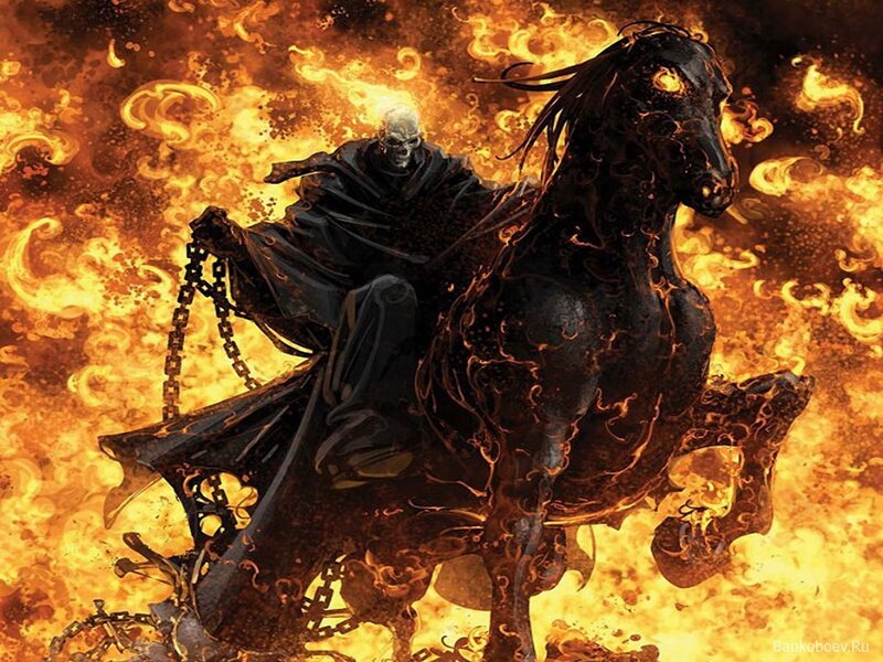 Skeleton Rider on Horse — Orange, Dramatic, Digital Art