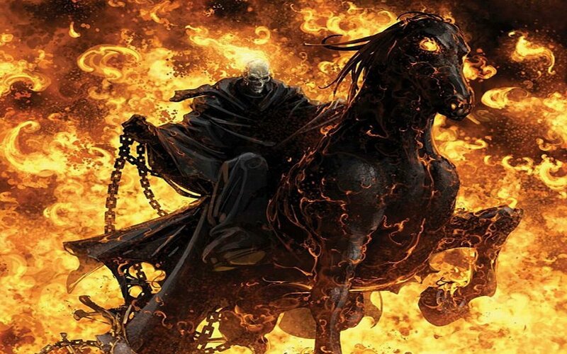 Skeleton Riding Black Horse