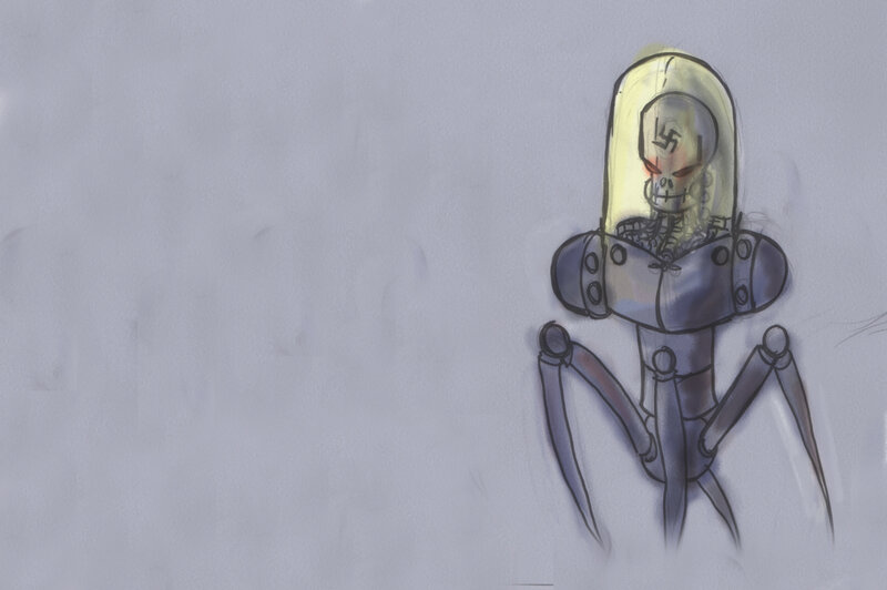 skeleton robot with swastika
