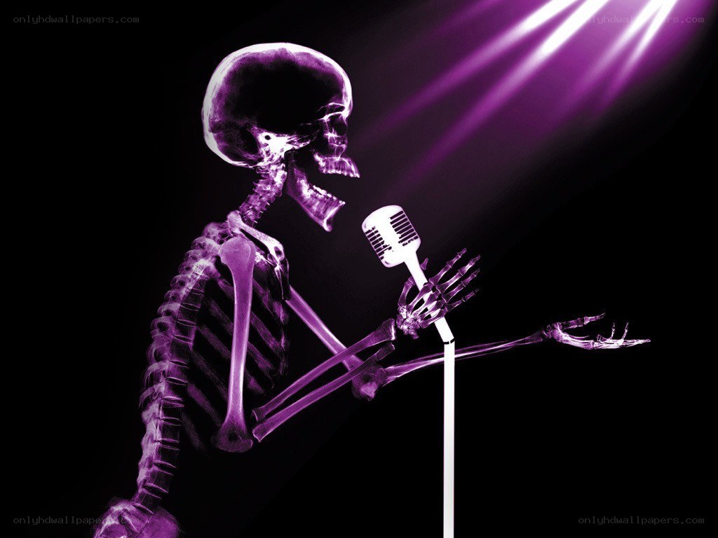 skeleton singing on stage