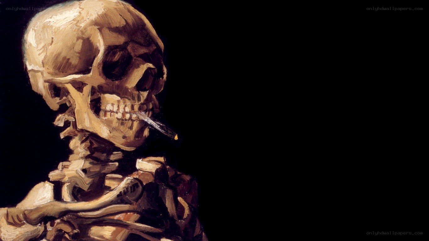 skeleton smoking a cigarette