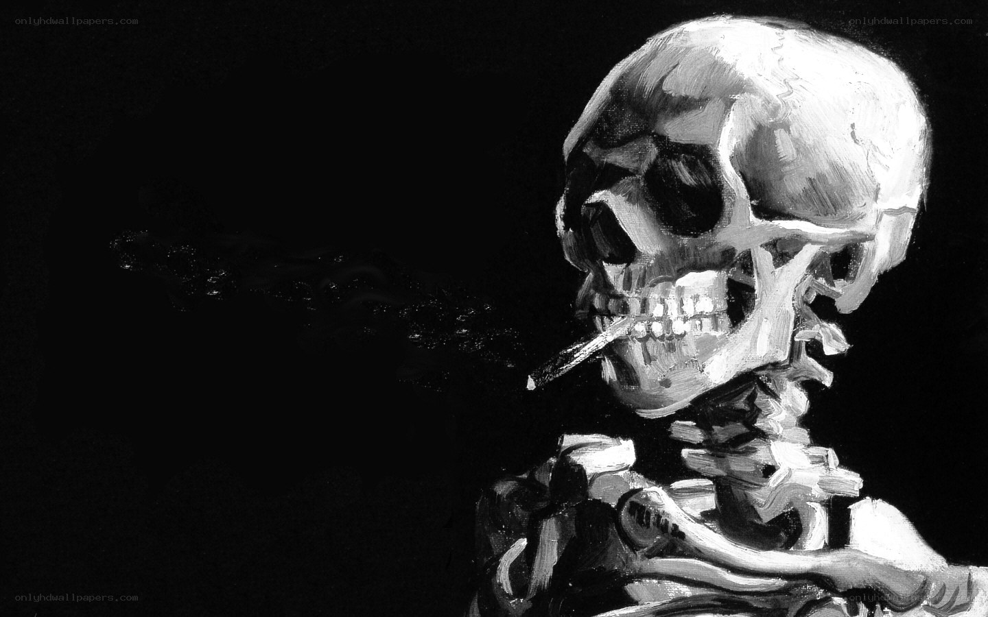 skeleton smoking a cigarette