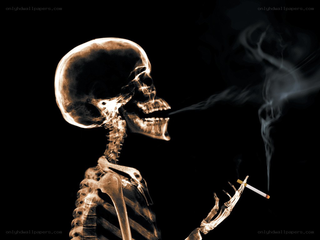 skeleton smoking cigarette