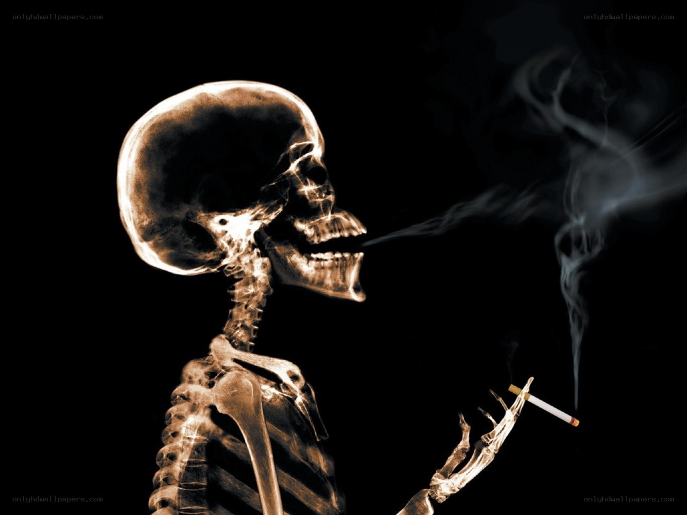 skeleton smoking cigarette