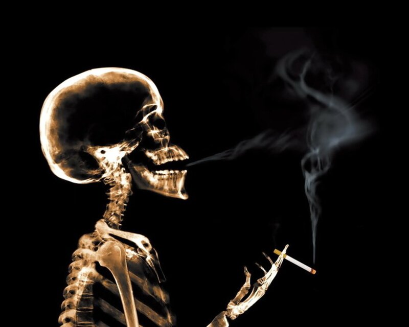 Skeleton Smoking Cigarette — Black, Dramatic, Digital Art, Smoke, White