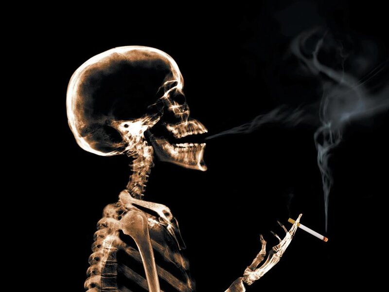 Skeleton Smoking Cigarette — Black, Dramatic, Digital Art