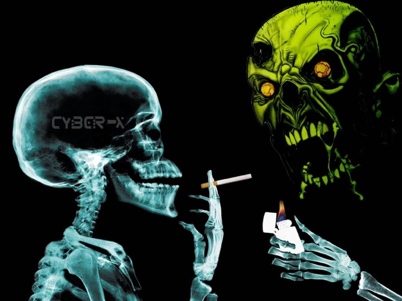 Skeleton Smoking Cigarette — Black, Dramatic