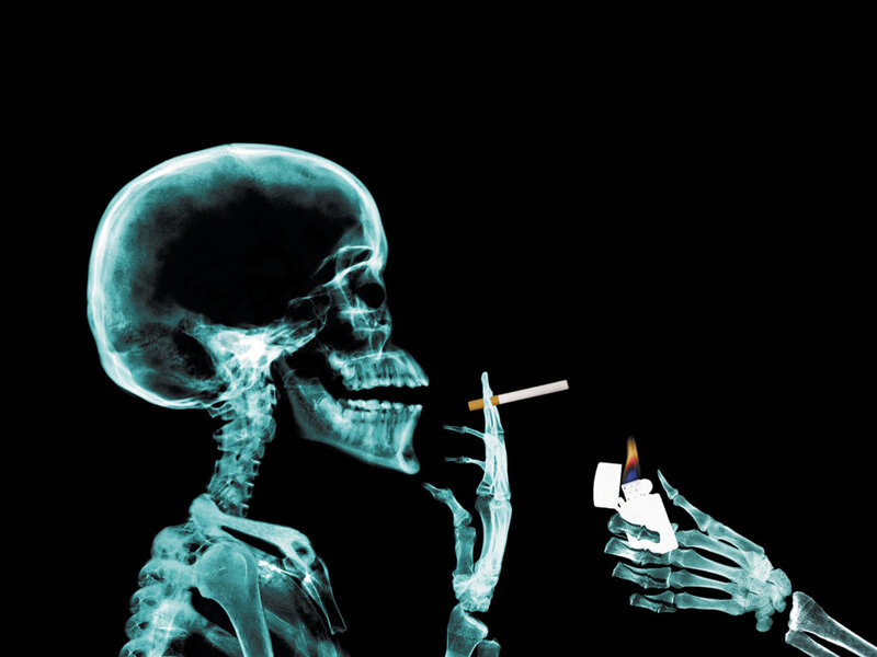 Skeleton Smoking Cigarette — Cyan, Dramatic