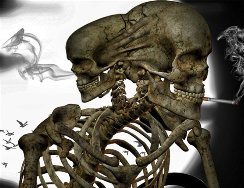 Skeleton Smoking Cigarette — Gray