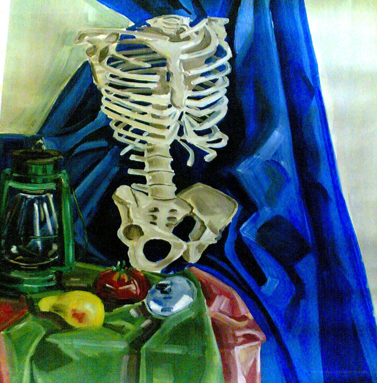 skeleton still life painting