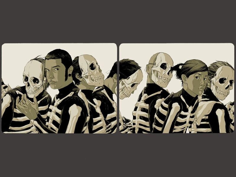 skeleton-themed band members