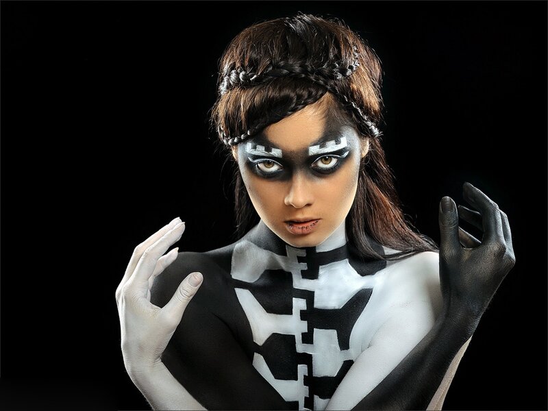 skeleton-themed body paint