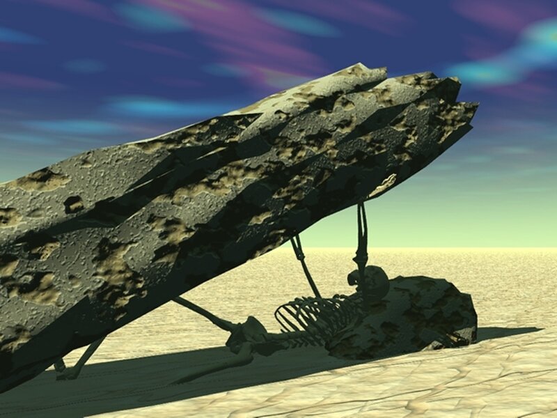 Skeleton under fallen rock