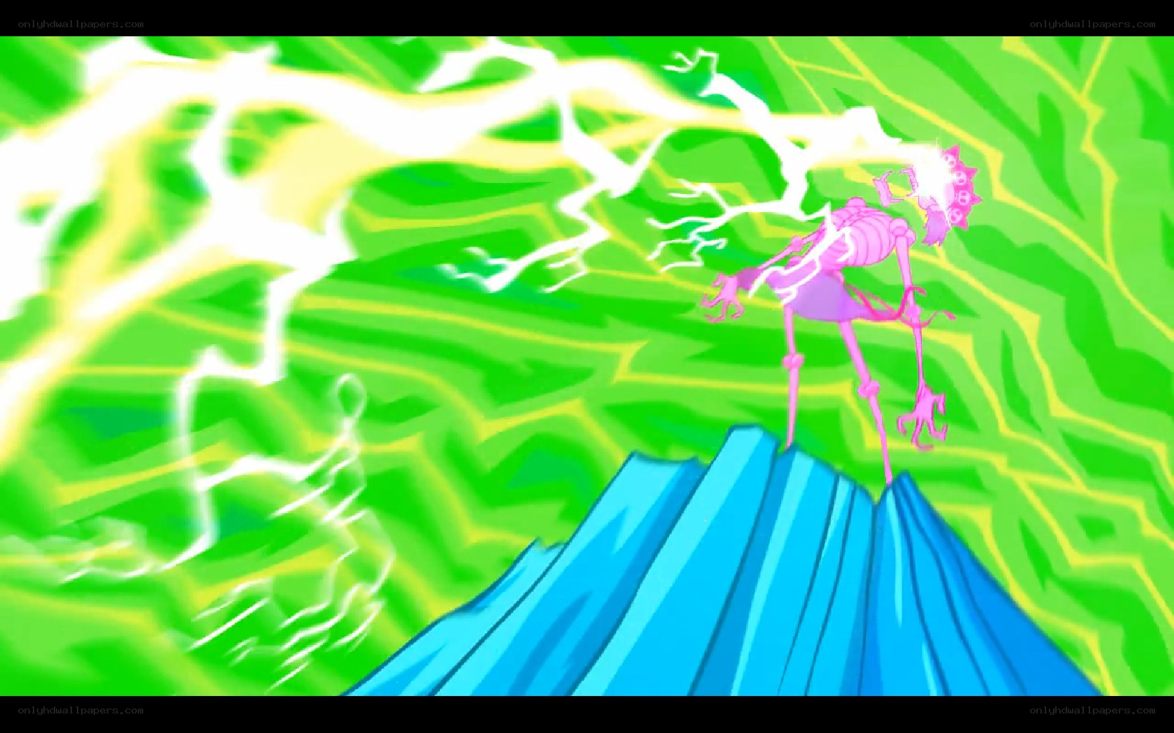 skeleton under lightning storm