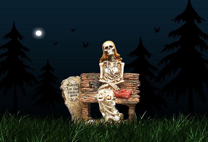 skeleton waiting on bench