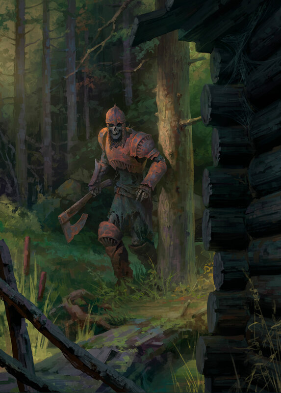 Skeleton Warrior in Forest — Green