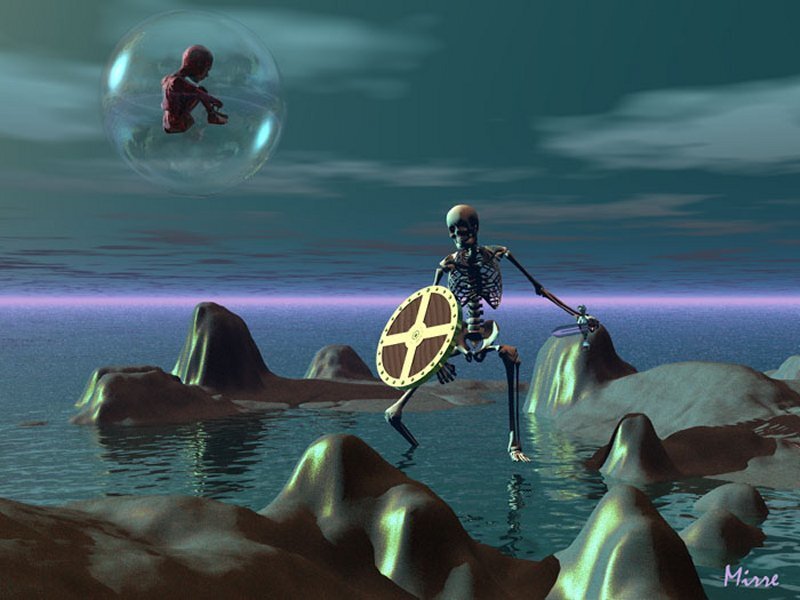 skeleton warrior on alien shore