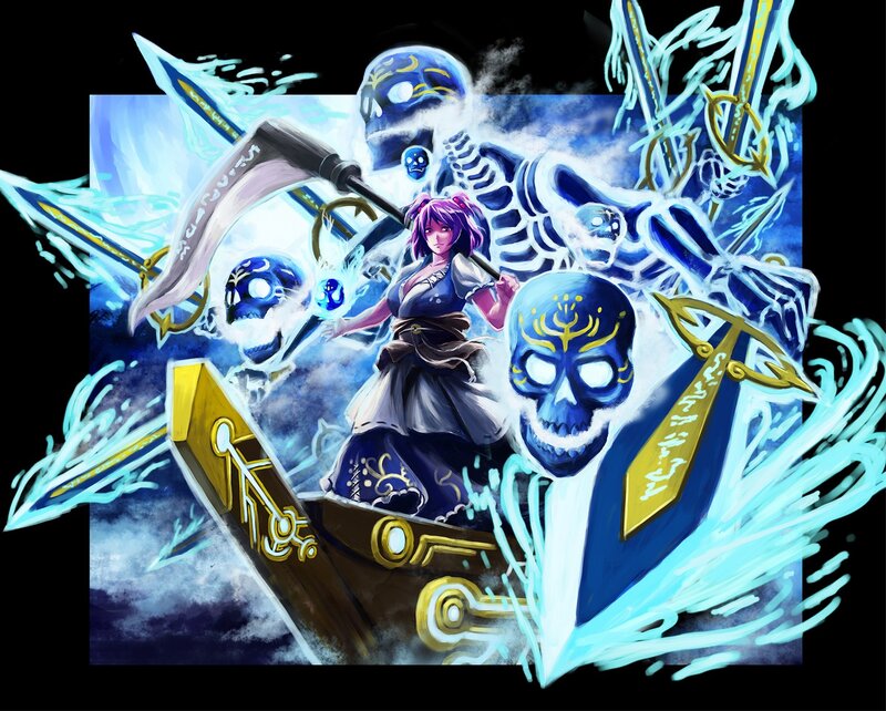 skeleton warrior with blue skulls