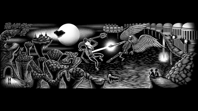 Skeleton Warriors Fighting — Black