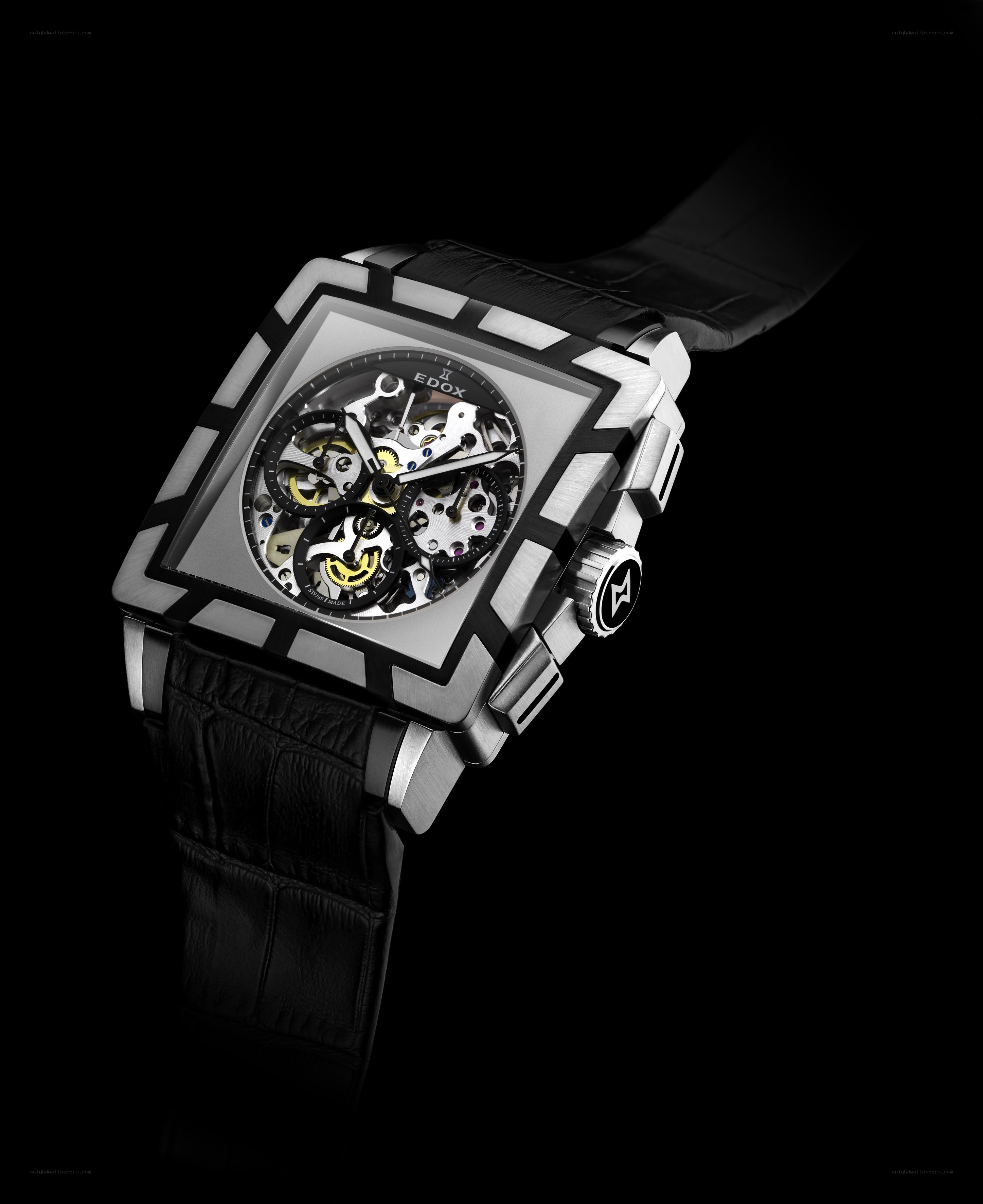 skeleton watch with black strap