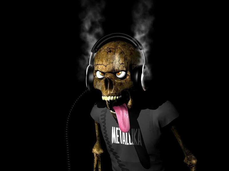 Skeleton Wearing Headphones — Black, Dark, Digital Art