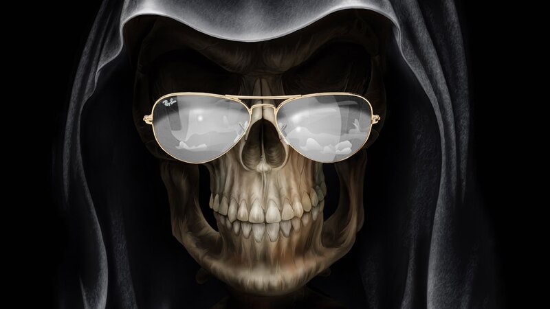 Skeleton Wearing Sunglasses — Black, Dramatic