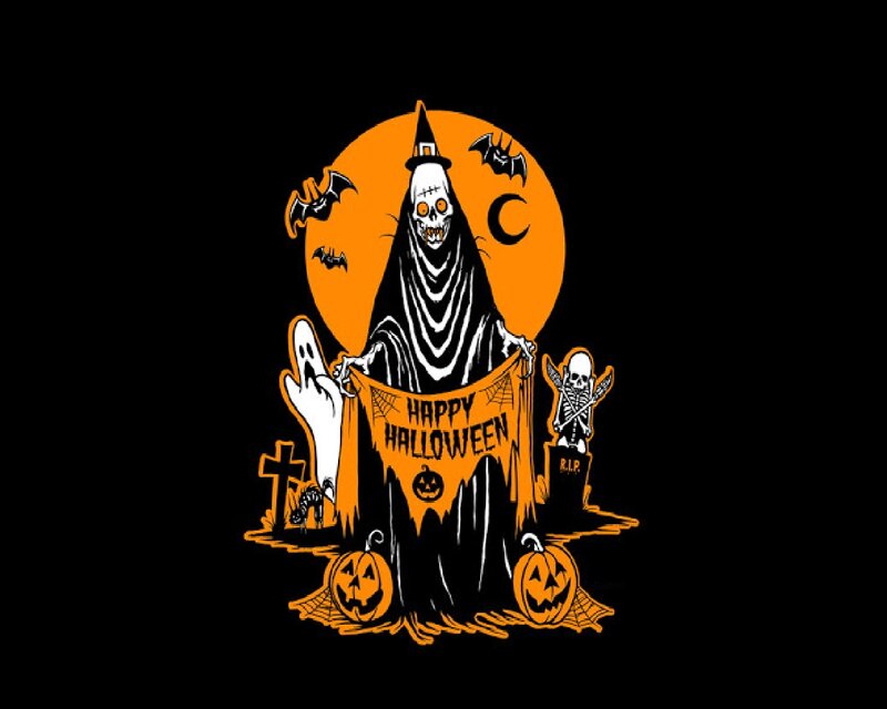 Skeleton Witch Holding Banner