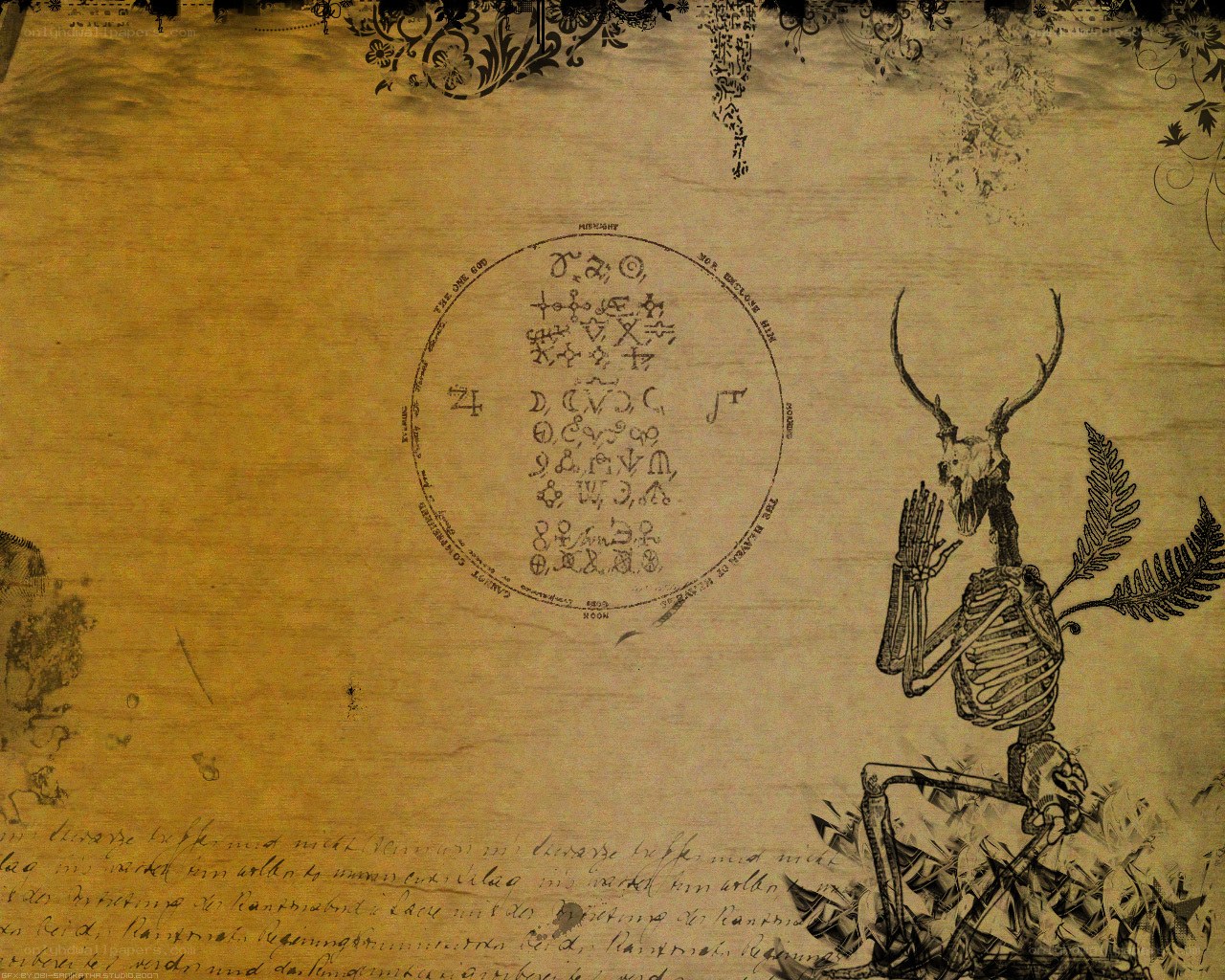 skeleton with antlers and sigil