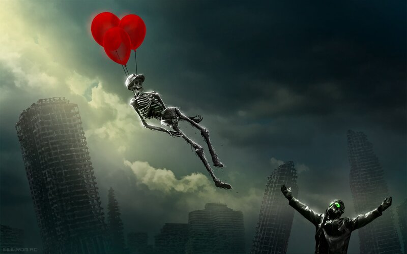 Skeleton with Balloons — Gray, Dramatic