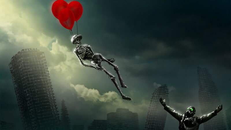 Skeleton with Balloons — Gray