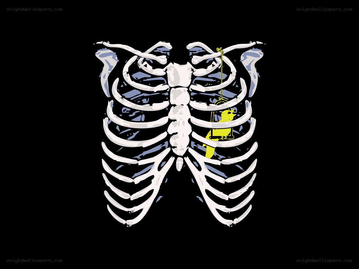 skeleton with bird in cage
