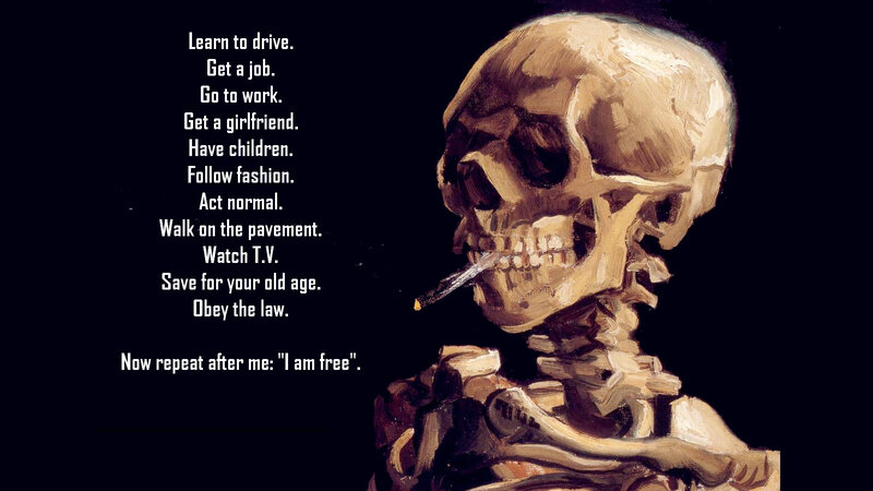 skeleton with cigarette