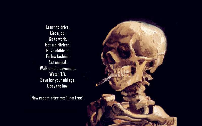 skeleton with cigarette