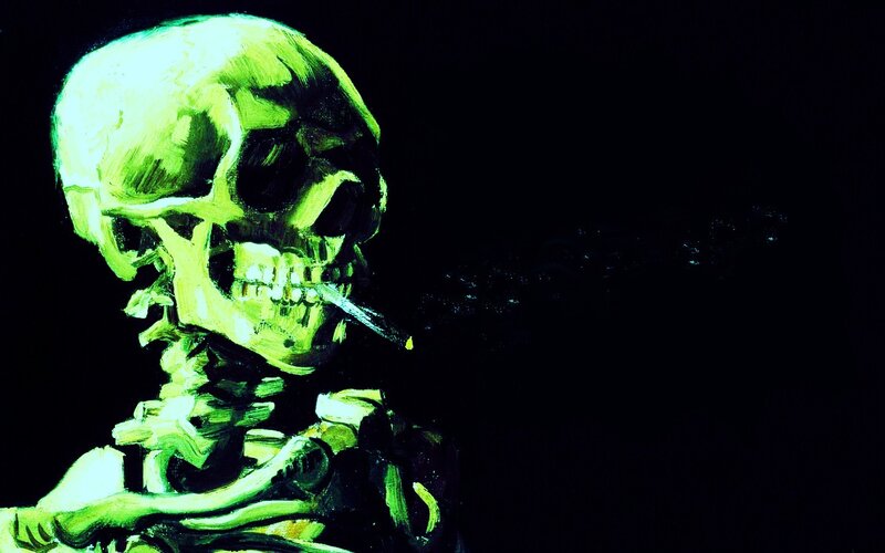 Skeleton with Cigarette — Green