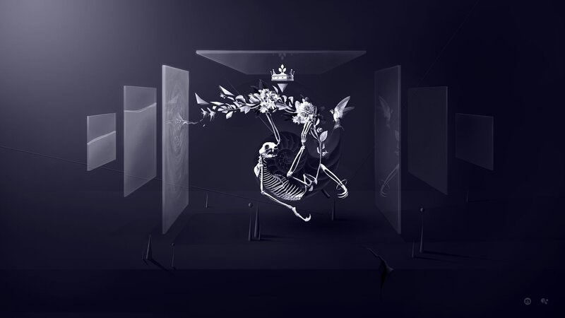 Skeleton with Crown and Flowers — Black