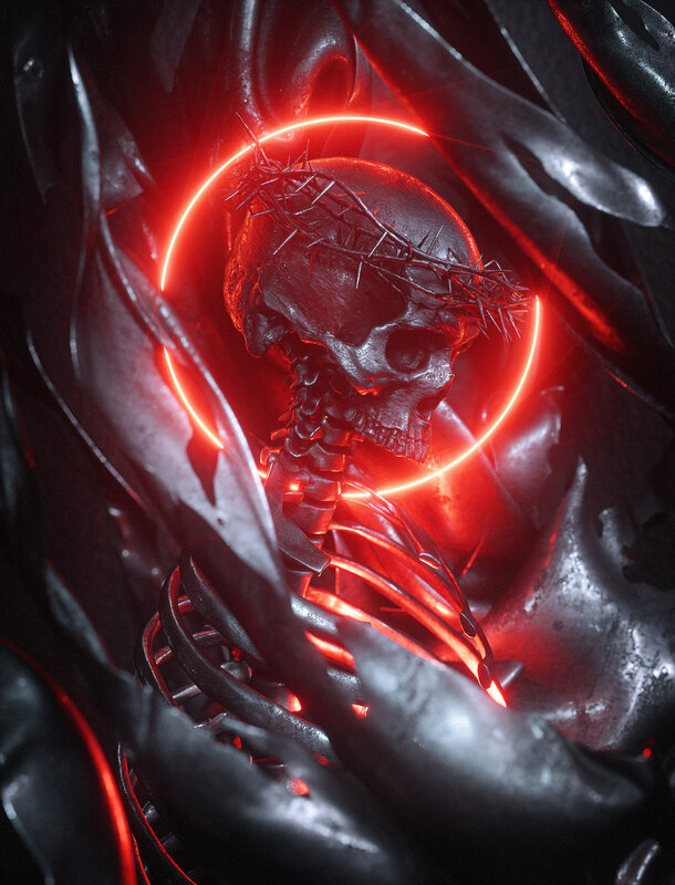 Skeleton with Crown of Thorns — Red