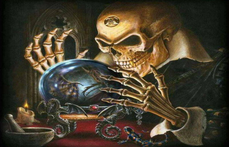 Skeleton with Crystal Ball — Black