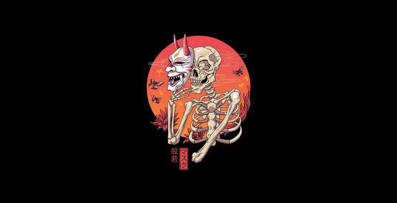 Skeleton with Demon Mask