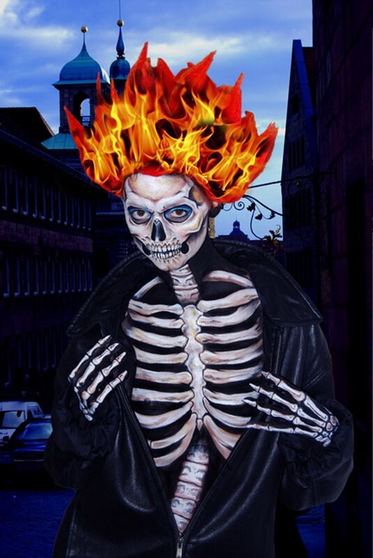 skeleton with flaming hair