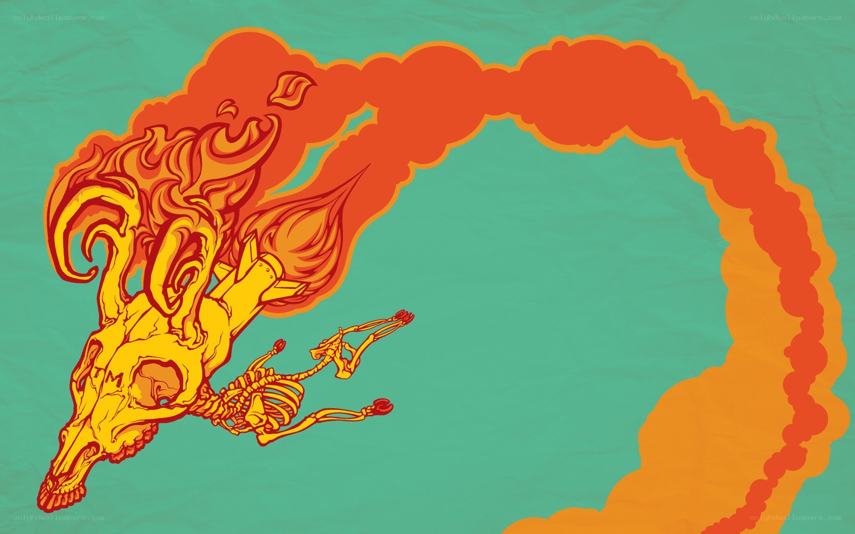 skeleton with flaming skull