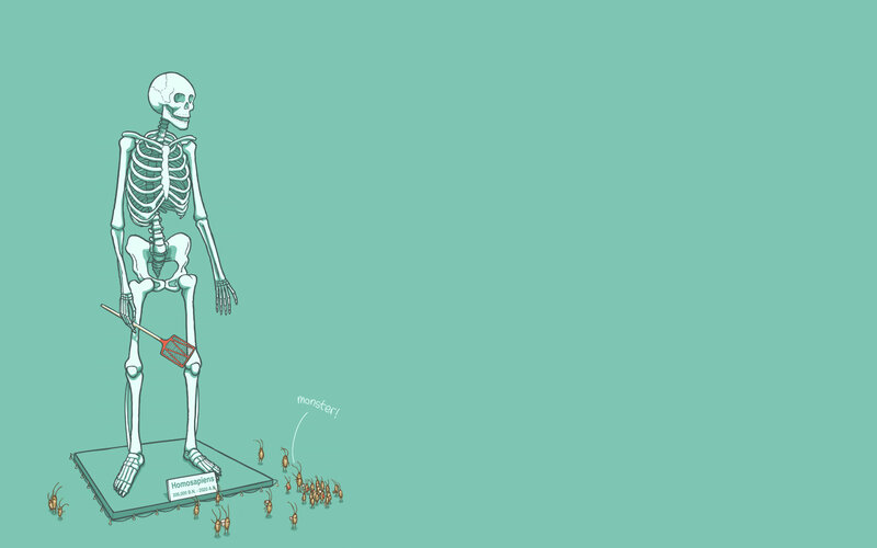 Skeleton with Fly Swatter — Teal