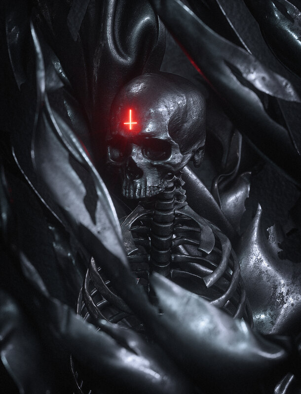 Skeleton with Glowing Cross